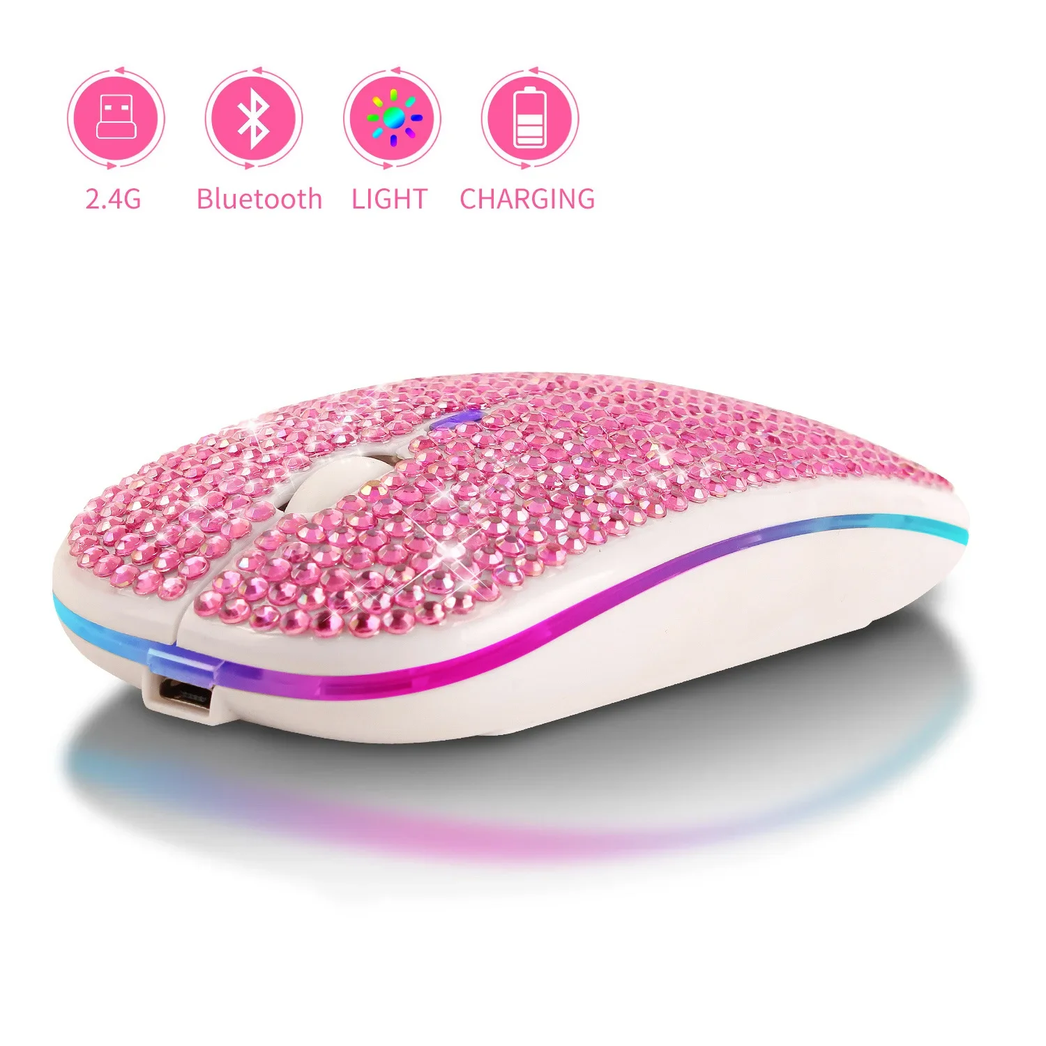 Gaming Accessories Pink - Зарядка и отключение звука, двухрежимная Bluetooth-мышь