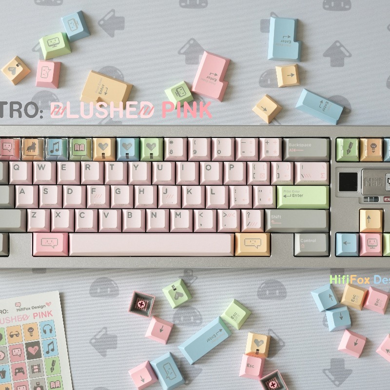 Gaming Accessories Pink - Соромно-розовые винтажные тематические колпачки для клавиш,